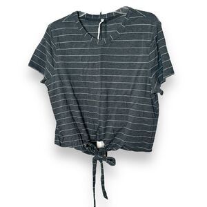 Lululemon Time To Restore Short Sleeve Short Serve Stripe Heathered Gray Tee 6